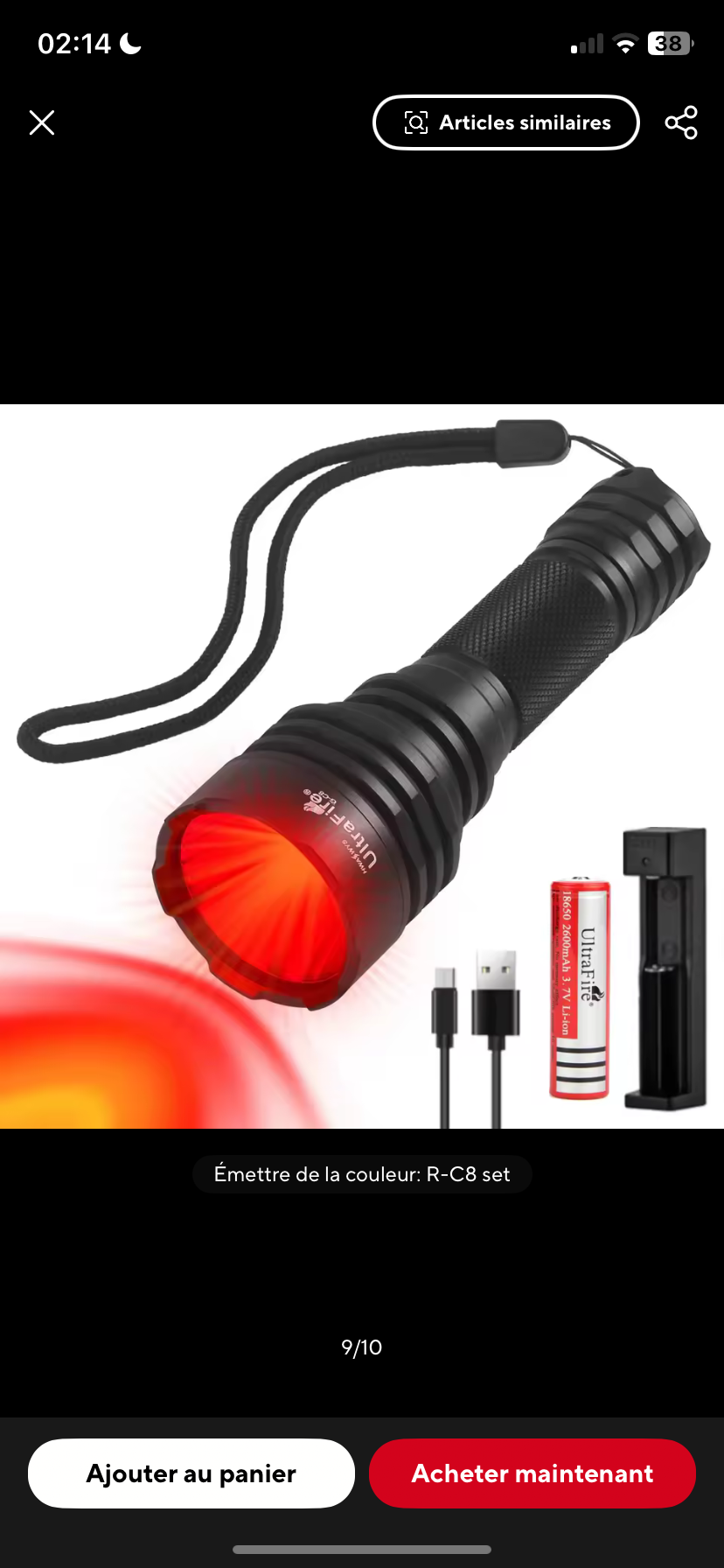 Lampe de poche LED à lumière rouge puissante UltraFire C8, portée de faisceau de 350 mètres, lanterne tactique de chasse de nuit, projecteur pour coyotes, porcs, lapins.