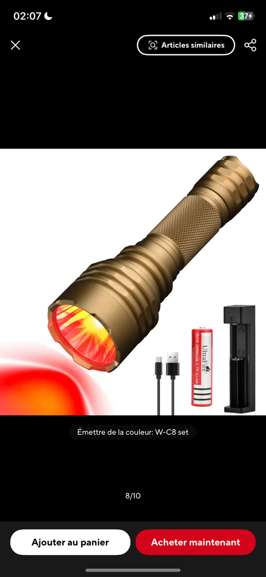 Lampe de poche LED à lumière rouge puissante UltraFire C8, portée de faisceau de 350 mètres, lanterne tactique de chasse de nuit, projecteur pour coyotes, porcs, lapins.