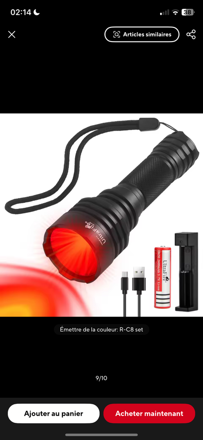 Lampe de poche LED à lumière rouge puissante UltraFire C8, portée de faisceau de 350 mètres, lanterne tactique de chasse de nuit, projecteur pour coyotes, porcs, lapins.